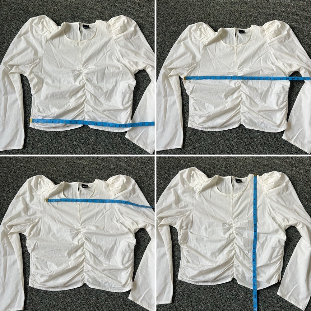 White Puff Long-Sleeve Ruched Detail Corset Modest Cute Blouse Shirt Top Sz M-L - Picture 14 of 15